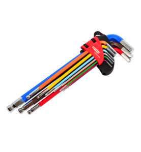 LONG BALL-END HEX ALLEN KEY SET/ 1.5-10.0mm/ 9pcs MULTI-COLOUR BLACK LINE