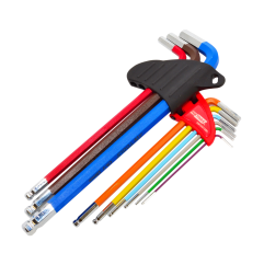 LONG BALL-END HEX ALLEN KEY SET/ 1.5-10.0mm/ 9pcs MULTI-COLOUR BLACK LINE