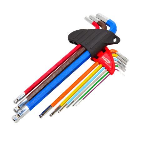 LONG BALL-END HEX ALLEN KEY SET/ 1.5-10.0mm/ 9pcs MULTI-COLOUR BLACK LINE