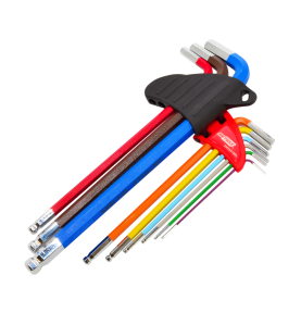 LONG BALL-END HEX ALLEN KEY SET/ 1.5-10.0mm/ 9pcs MULTI-COLOUR BLACK LINE