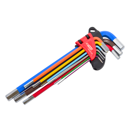 LONG HEX ALLEN KEY SET /1.5-10.0mm/ 9pcs MULTI-COLOUR BLACK LINE