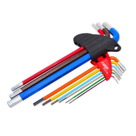 LONG HEX ALLEN KEY SET /1.5-10.0mm/ 9pcs MULTI-COLOUR BLACK LINE