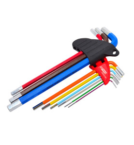 LONG HEX ALLEN KEY SET /1.5-10.0mm/ 9pcs MULTI-COLOUR BLACK LINE