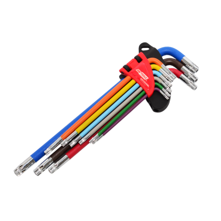 EXTRA-LONG TORX ALLEN KEY SET/ T10-T50/ 9pcs MULTI-COLOUR BLACK LINE