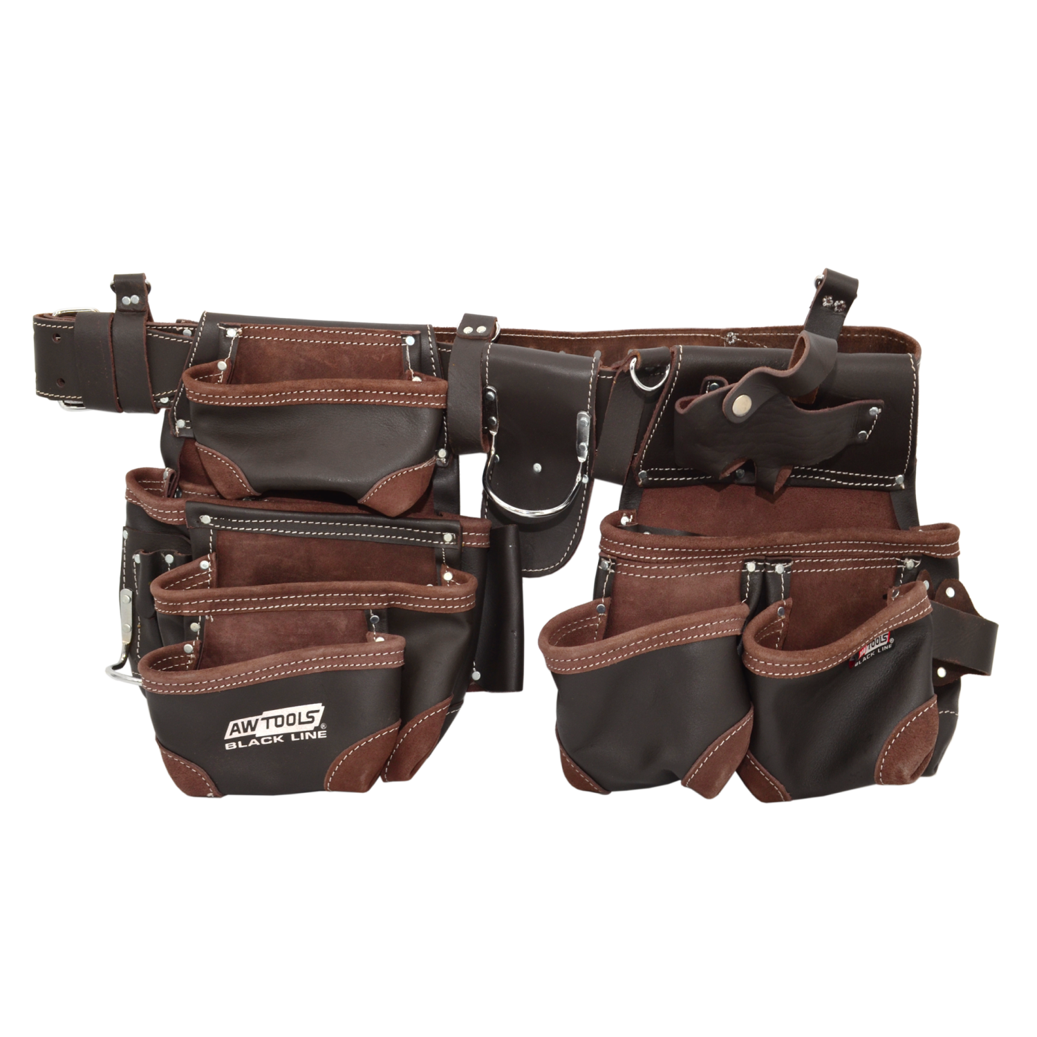 14-POCKET SUEDE/ GRAIN OIL-TANNED LEATHER DOUBLE TOOL BELT BLACK LINE