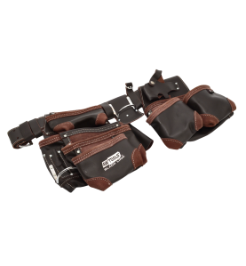 14-POCKET SUEDE/ GRAIN OIL-TANNED LEATHER DOUBLE TOOL BELT BLACK LINE