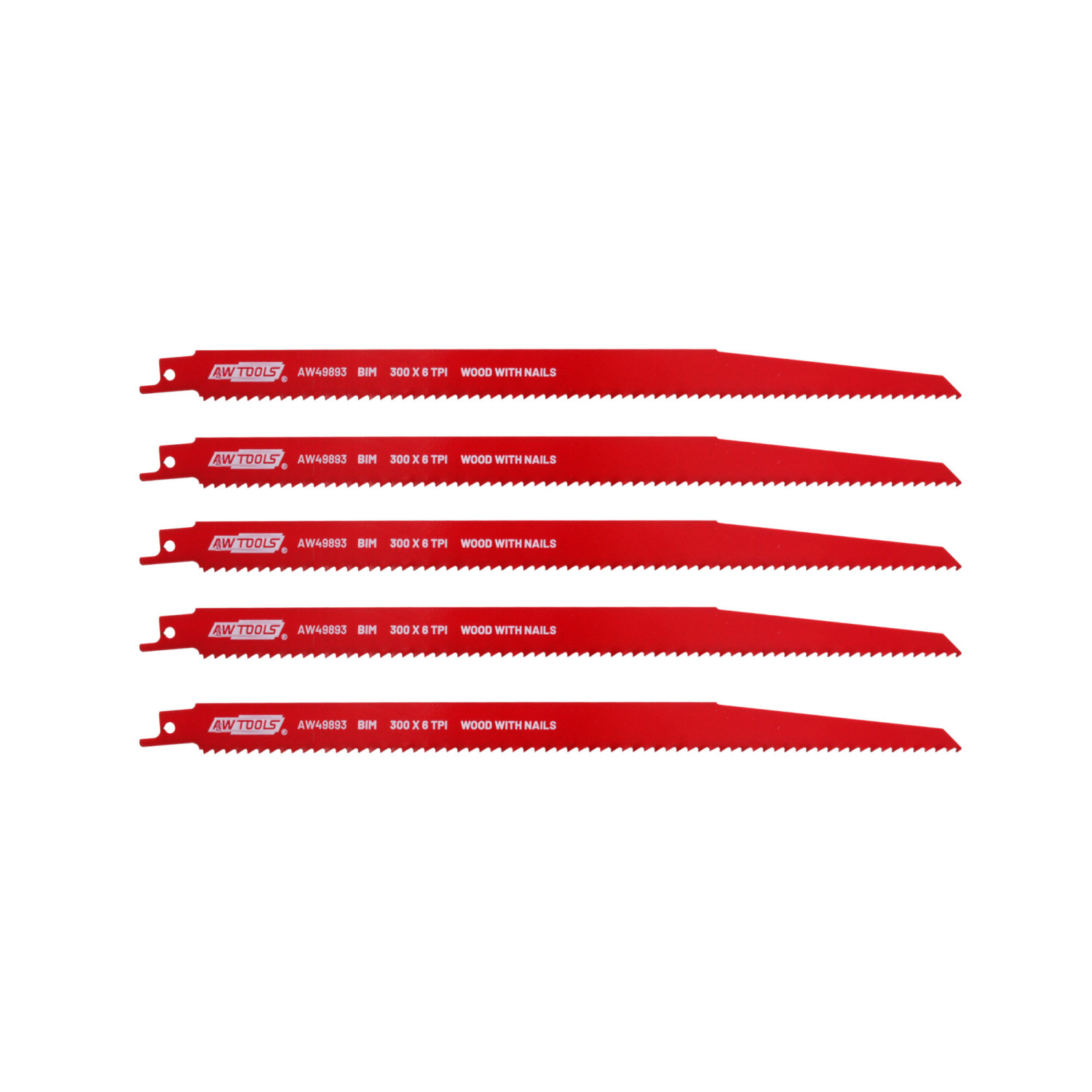 RECIPROCATING SAW BLADE SET BiM 300mm 6TPI/ 5pcs/ WOOD+NAILS