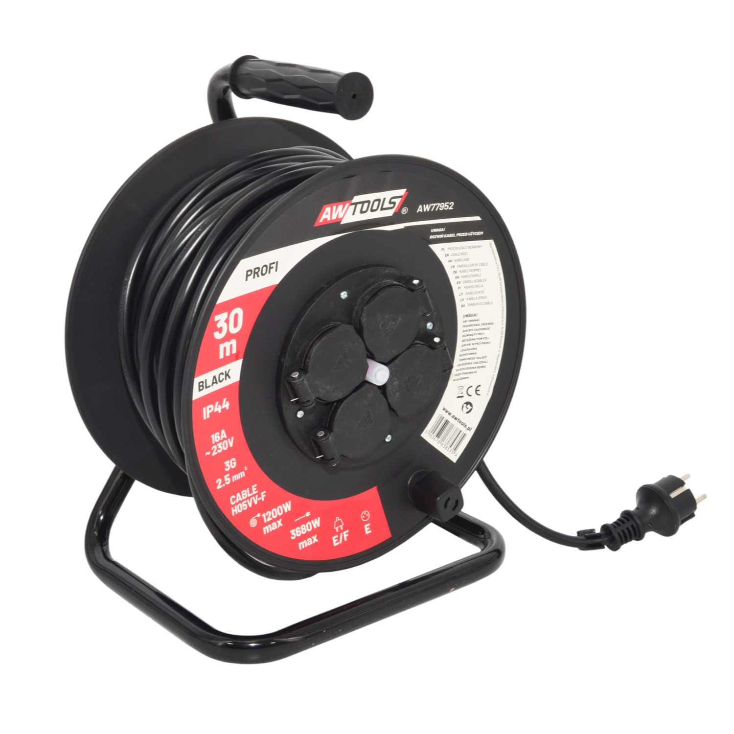 PVC DRUM CABLE REEL PROFI 20m 3x2.5mm 16A/ 3680W/ H05VV-F